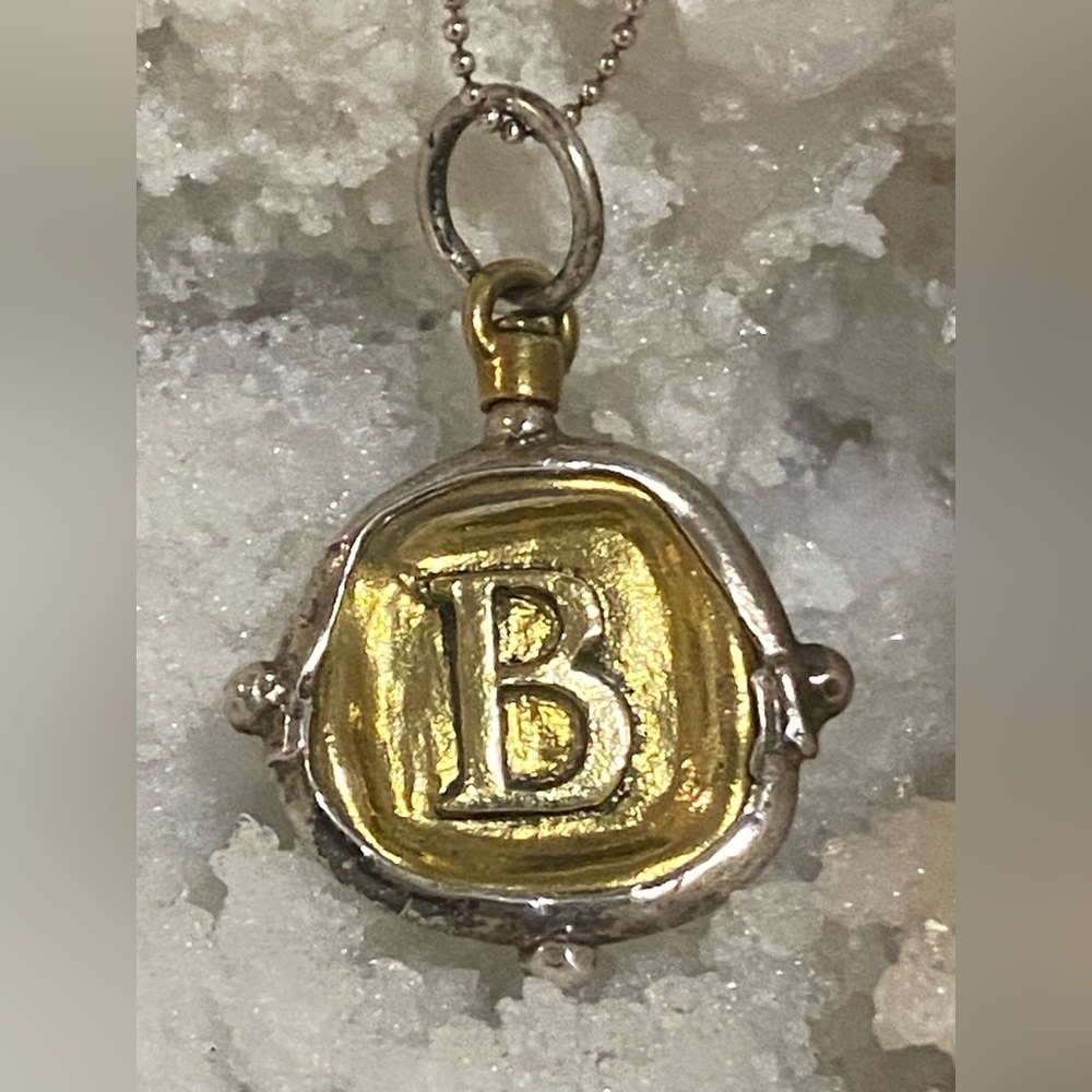Waxing Poetic Sterling & Brass Initial Necklace “B”